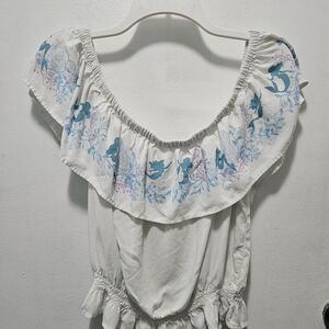 Disney White Blouse with Blue and Purple Accents